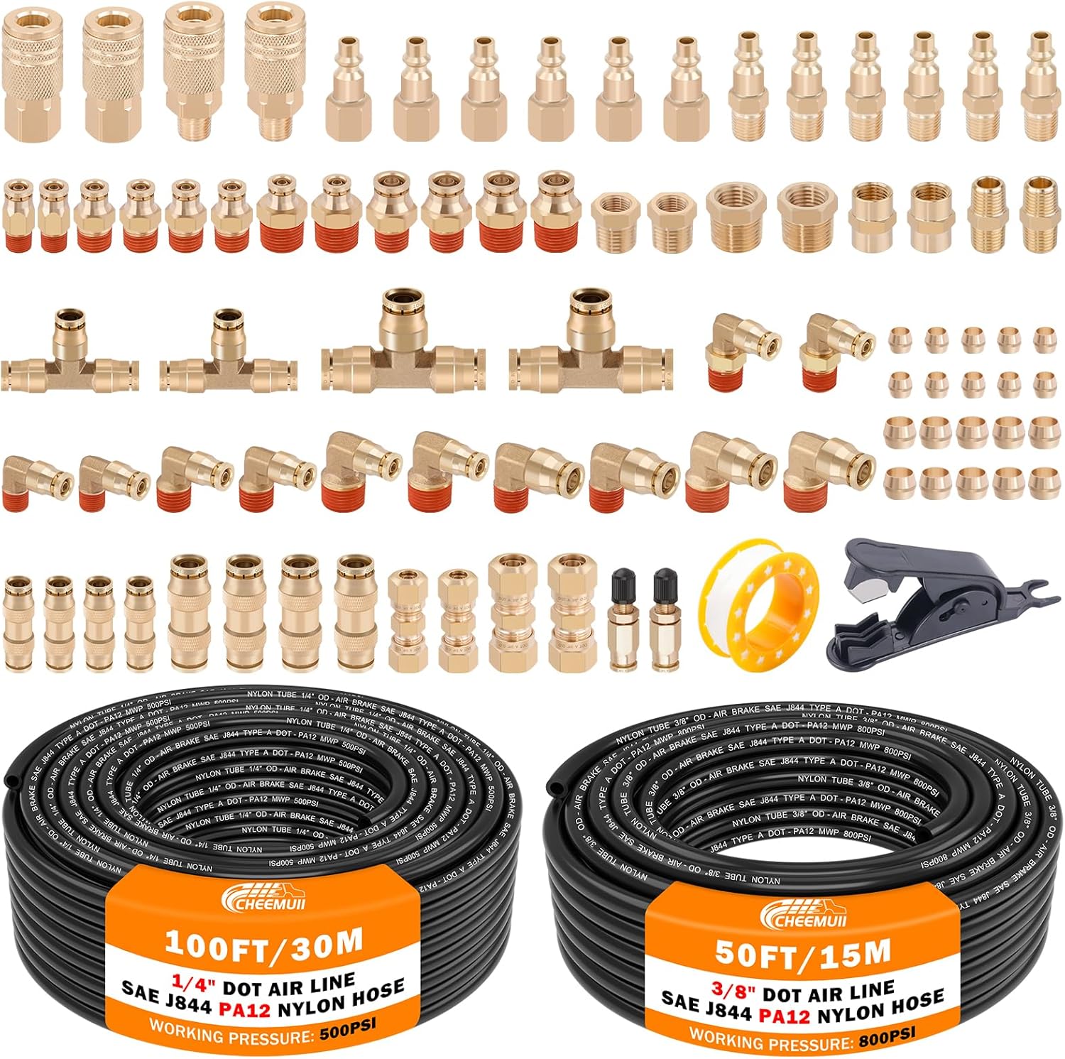 CheeMuii 86 PCS Brass DOT Air Line Fittings & Pneumatic Tubing