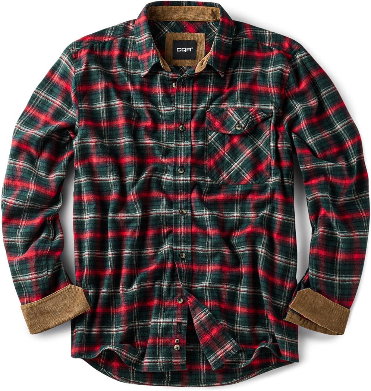 CQR Men's Cotton Flannel Shirts for Casual Outdoor Wear