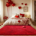 Red Fluffy Area Rug for Bedroom - Soft Plush Shaggy Carpet for Cozy
