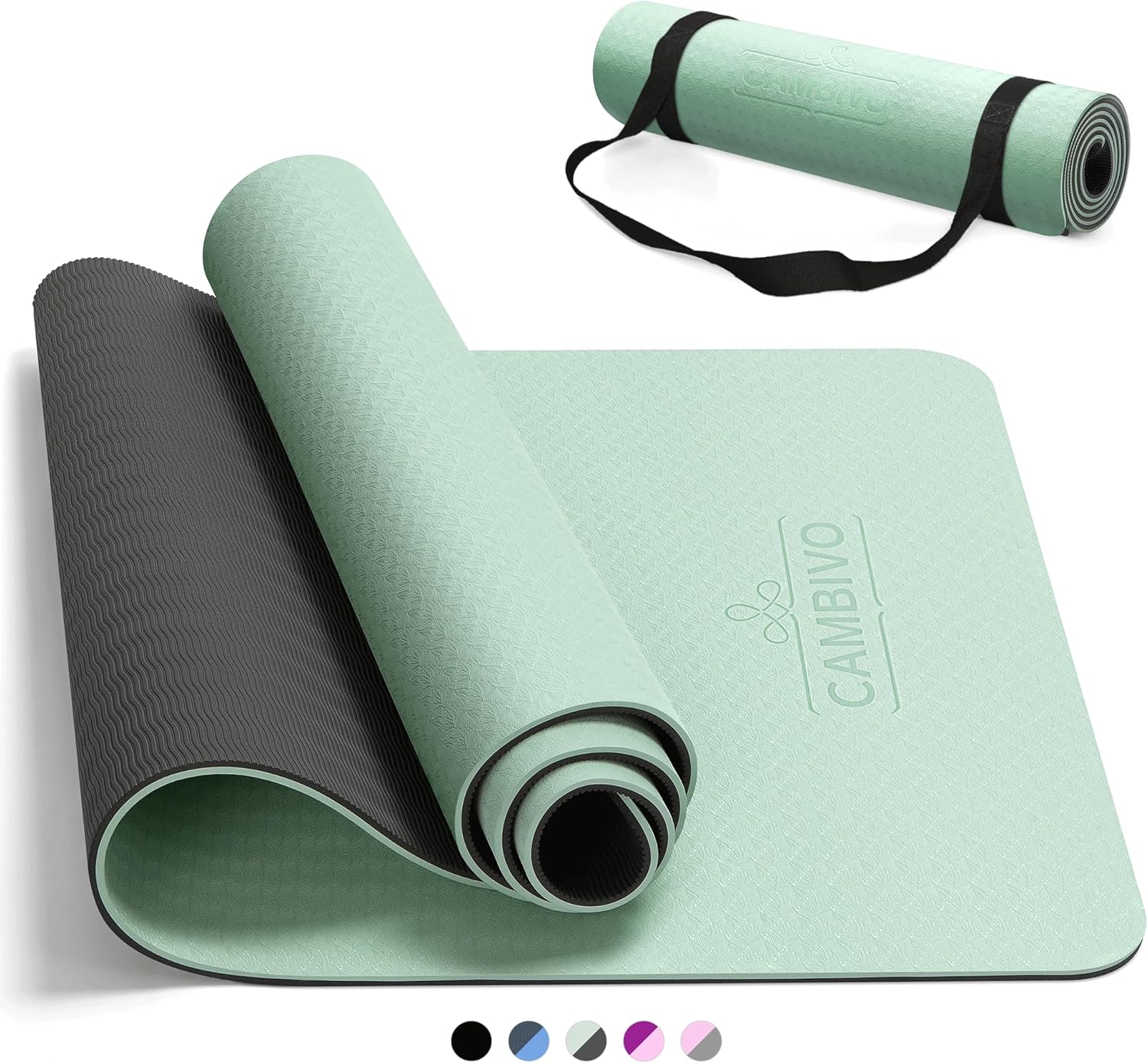 Extra Thick Non Slip TPE Yoga Mat - 72x24 - Carry Strap - CAMBIVO
