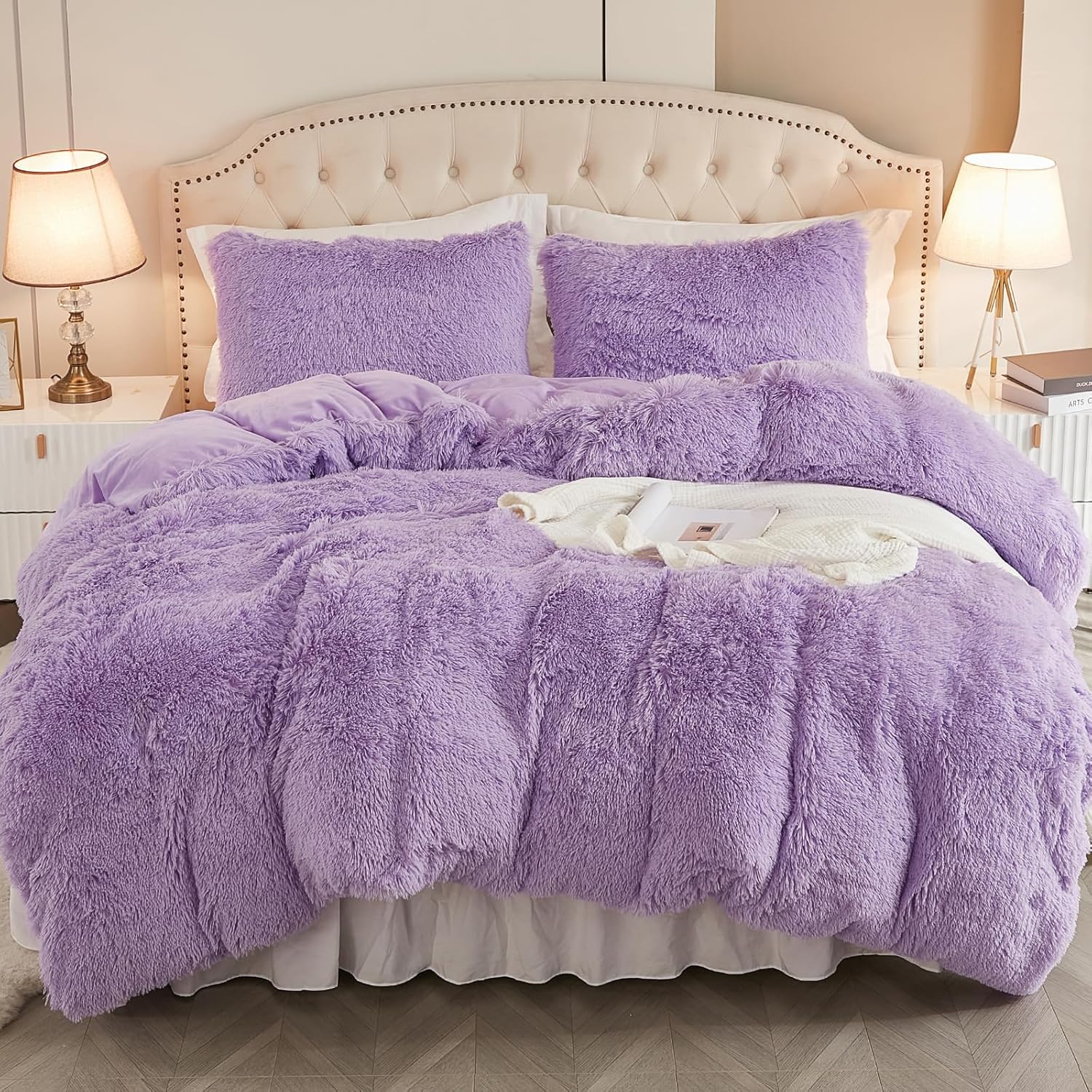 EMME Plush Shaggy Purple Duvet Cover Set for Twin Size Bedding