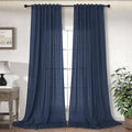 Navy Blue Curtains 84 in Long - Light Filtering Linen Panels