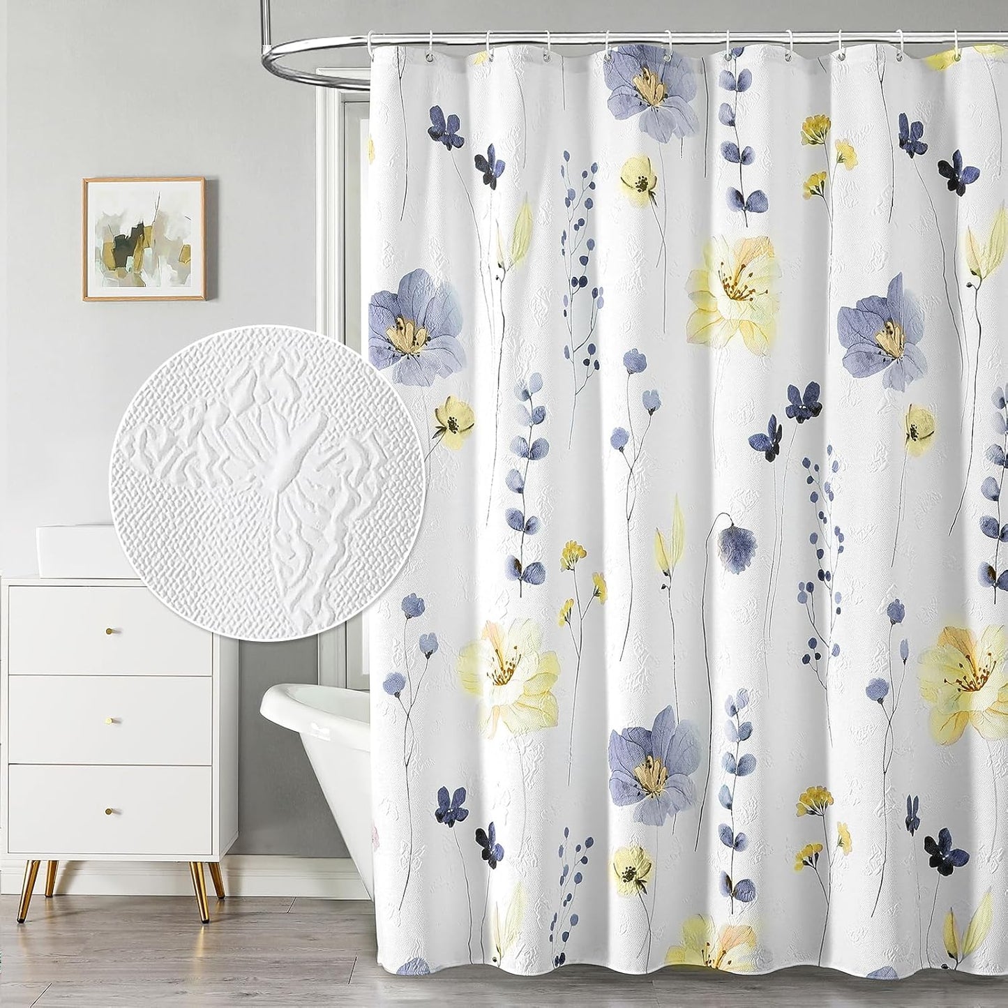 QiyI Extra Long Shower Curtain 72 x 84 with Modern Floral Design