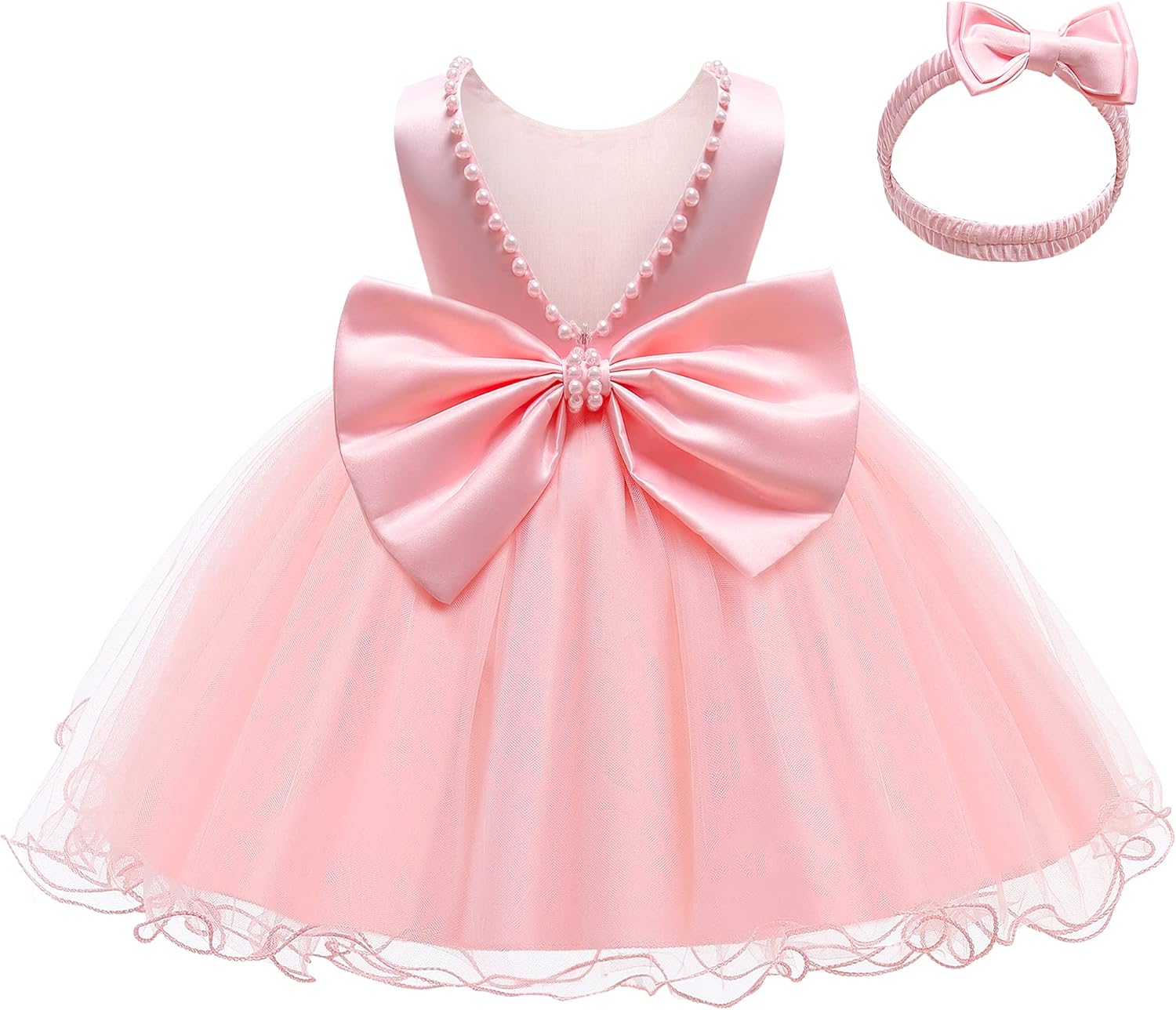 LZH Baby Girls Dress Ruffle Lace Backless Bowknot with Headwear