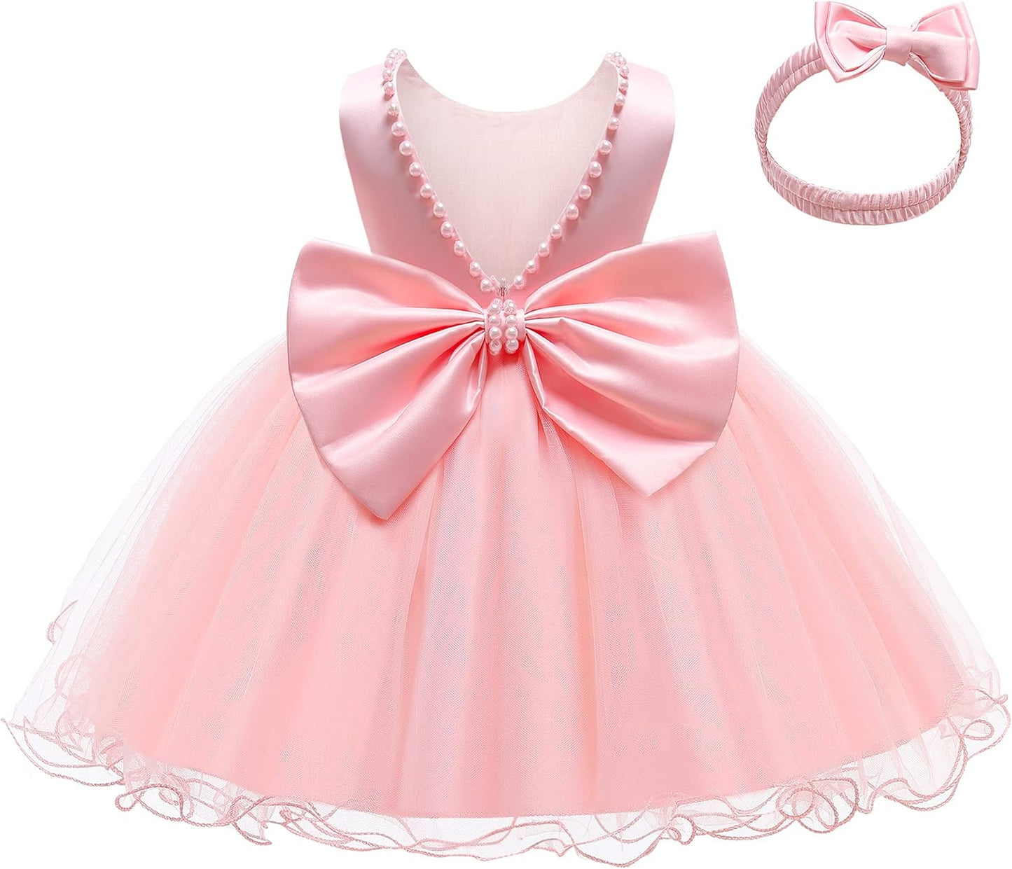LZH Baby Girls Dress Ruffle Lace Backless Bowknot with Headwear