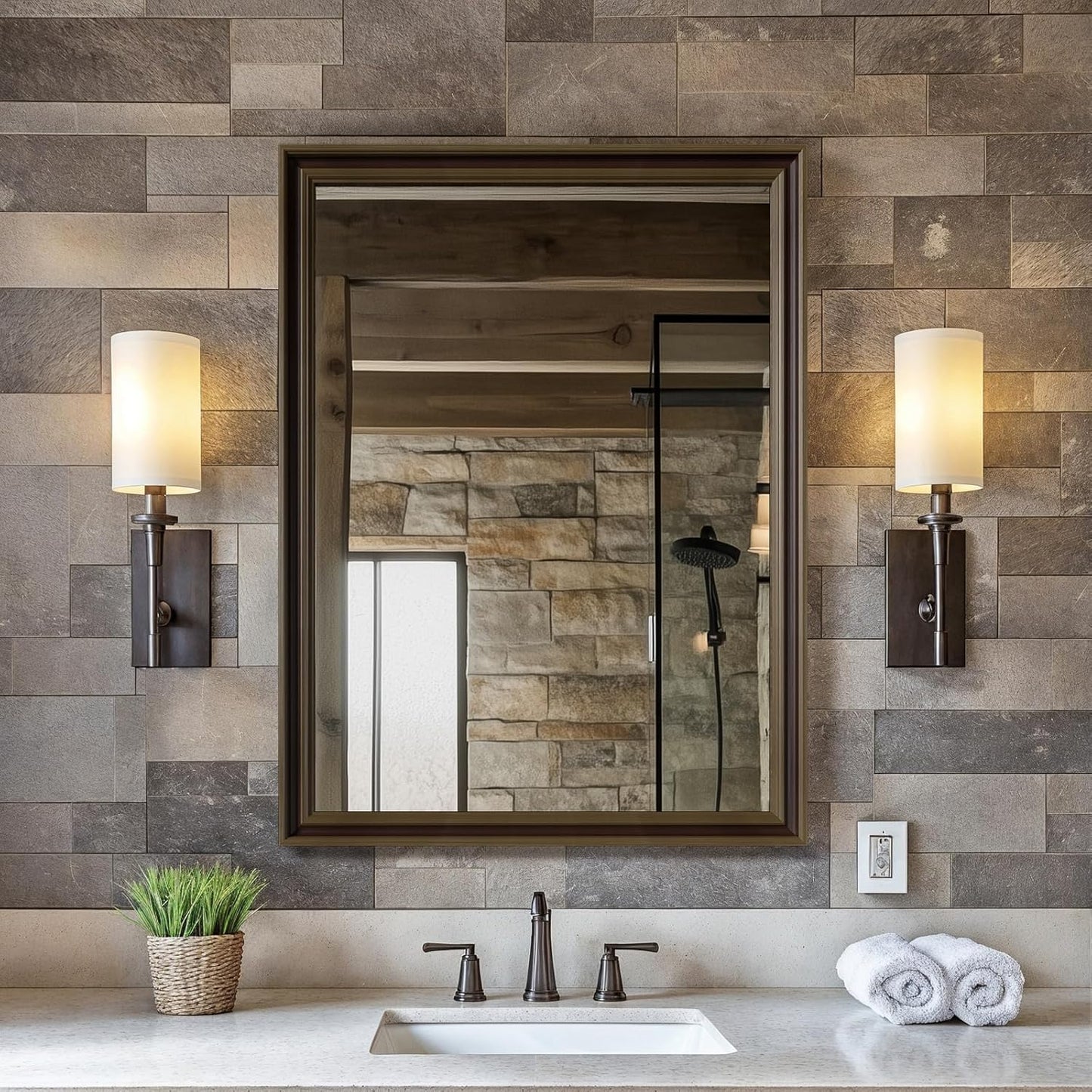 Retro Copper Effect Framed Wall Mirror for Stylish Spaces