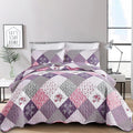 Purple Quilt Set California King Size Reversible Floral Plaid