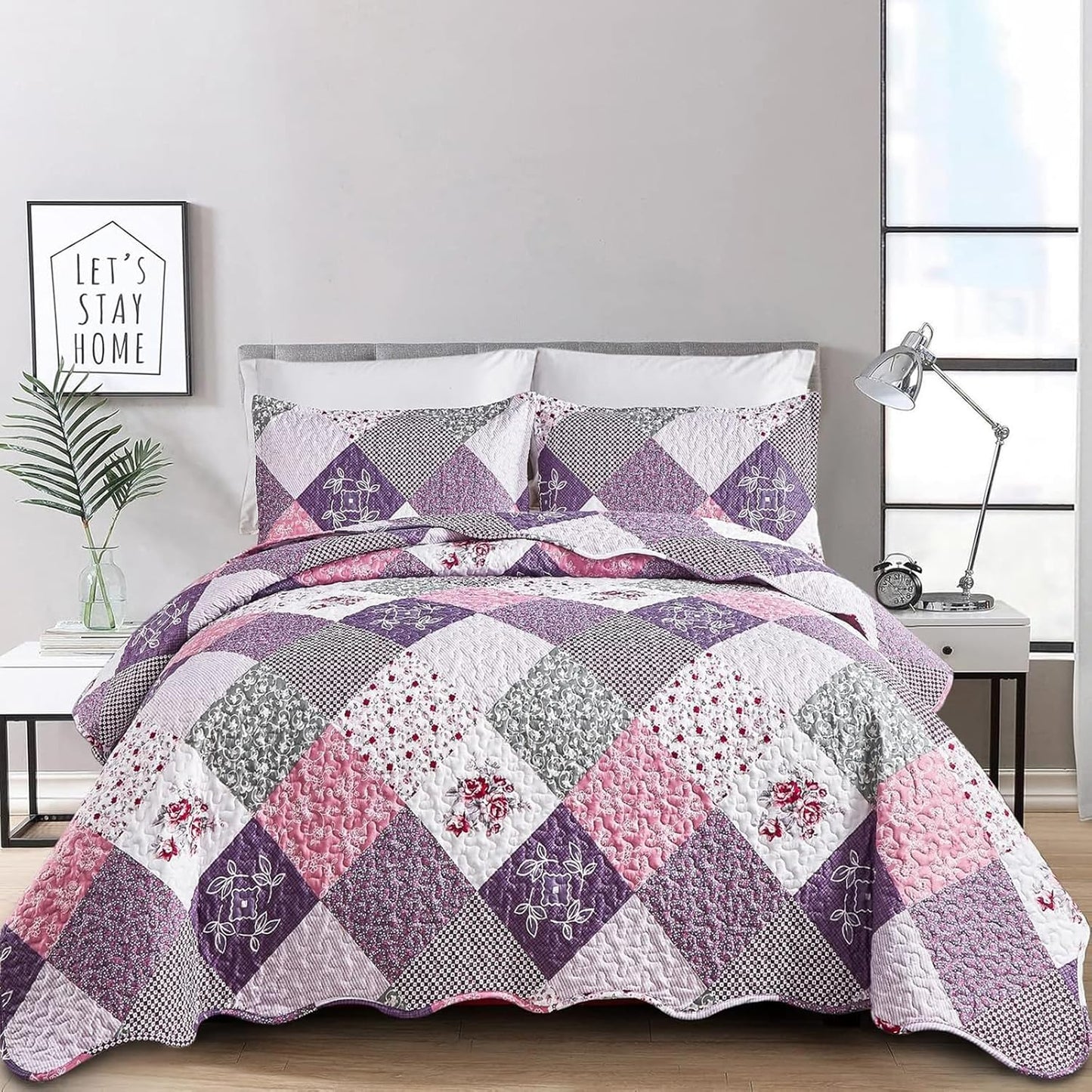 Dinjoy Purple Quilt Set California King Size for Stylish Bedding