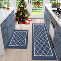 Kitchen Rugs Washable Non-Slip Runner Set of 2 - Navy Blue