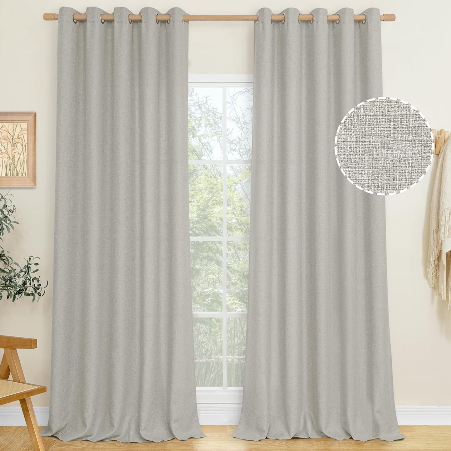 Light Grey Linen Textured Curtains for Living Room and Bedroom