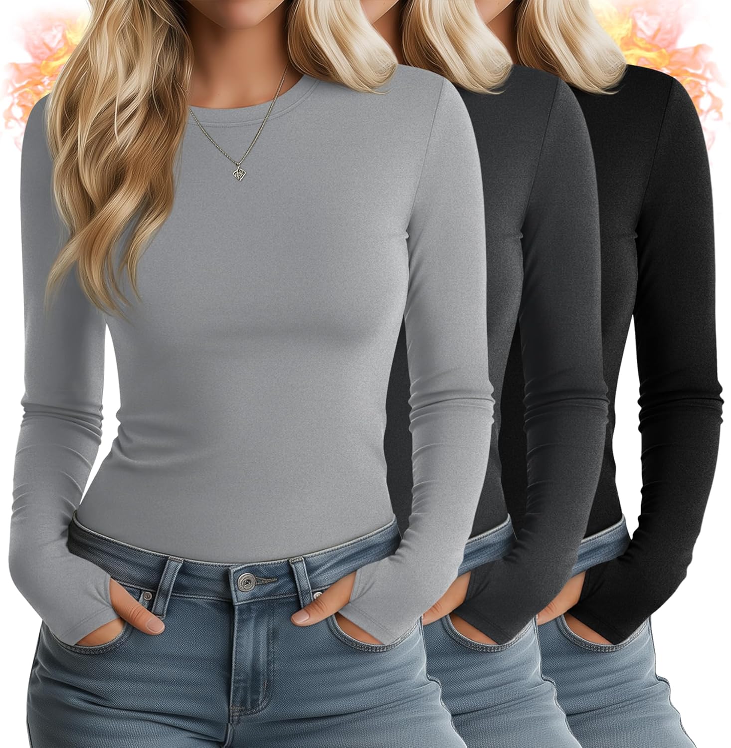 Huukeay Women's Thermal Shirts with Thumb Holes for Comfort