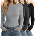 Women's 3 Pack Thermal Shirts with Thumb Holes - Slim Fitted Tops