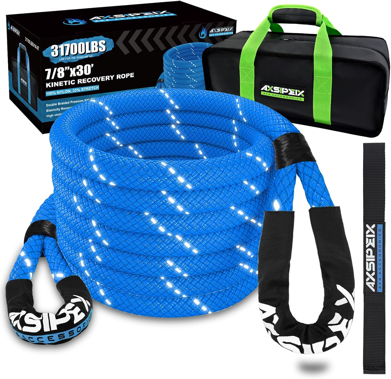 Kinetic Recovery Rope Kit for Offroad Vehicles, 7/8in x 30ft