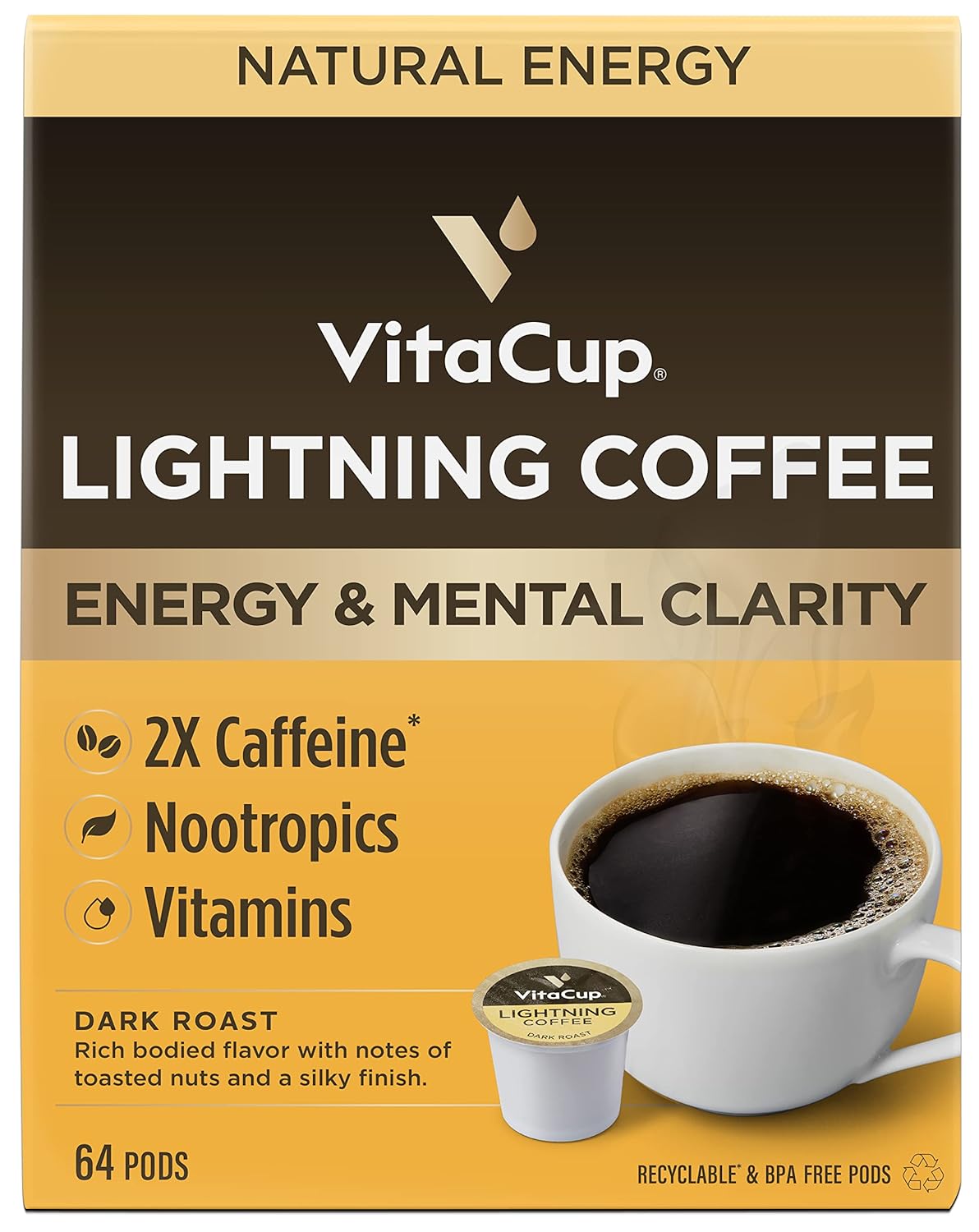 VitaCup Lightning Coffee Pods for Focus with 2X Caffeine