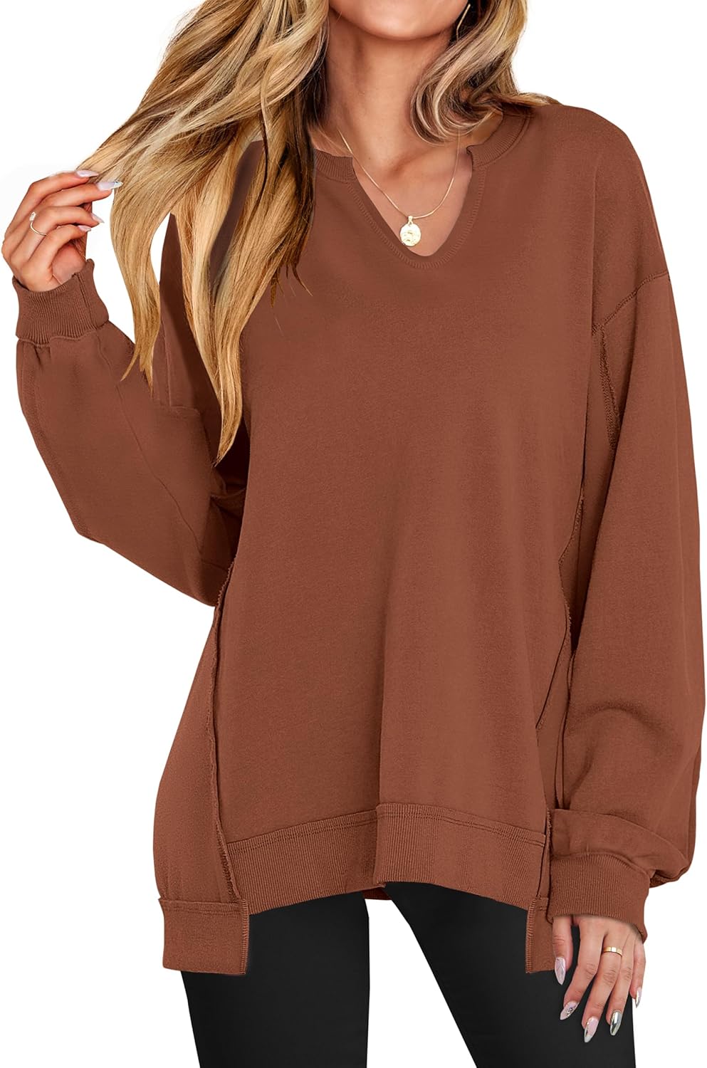 Oversized V-Neck Sweatshirt for Women - Trendy Fall Style