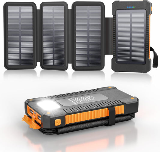 Solar Power Bank 38800mAh with 4 Solar Panels for Outdoor Use
