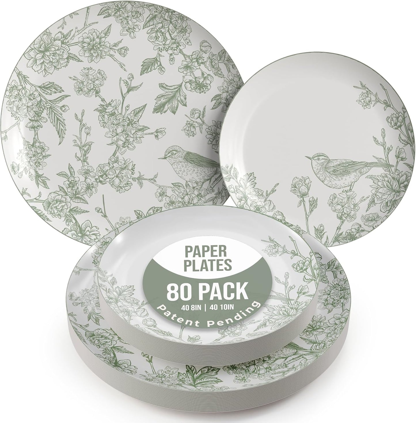 Floral Paper Plates Set for Parties - 80 Pcs Dinnerware