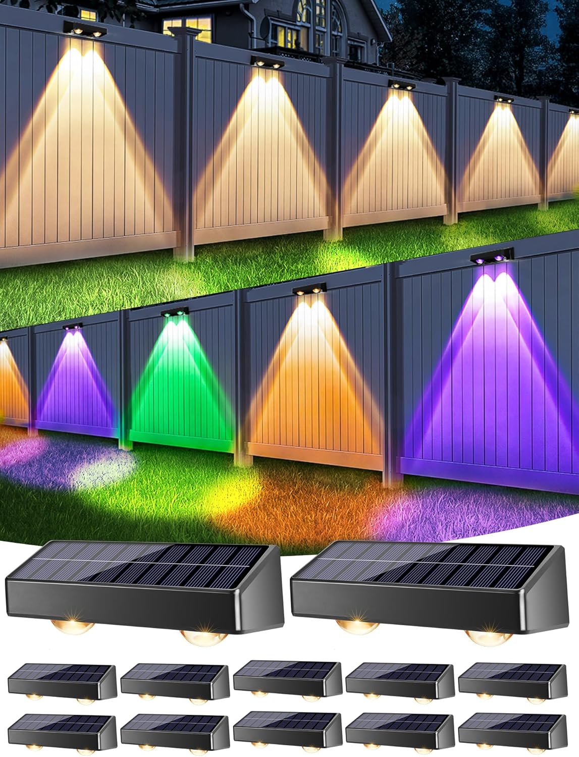 Brizled Solar Fence Lights - 12 Pack RGB & Warm White Options