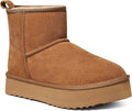 Suede Platform Mini Boots for Women - Cozy Fur Lined Winter Boots