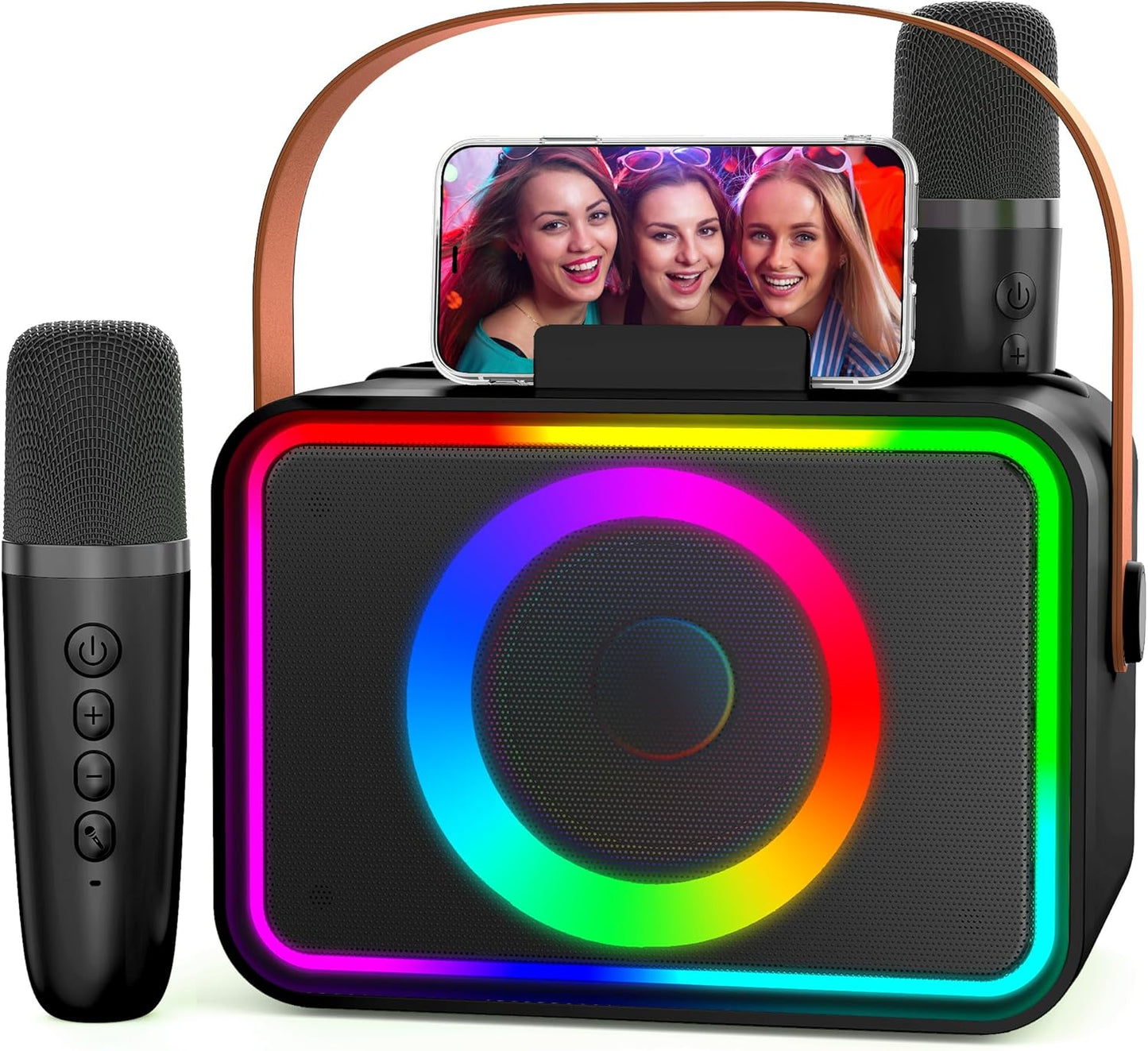 Portable Bluetooth Karaoke Speaker with 2 Mics & LED Lights