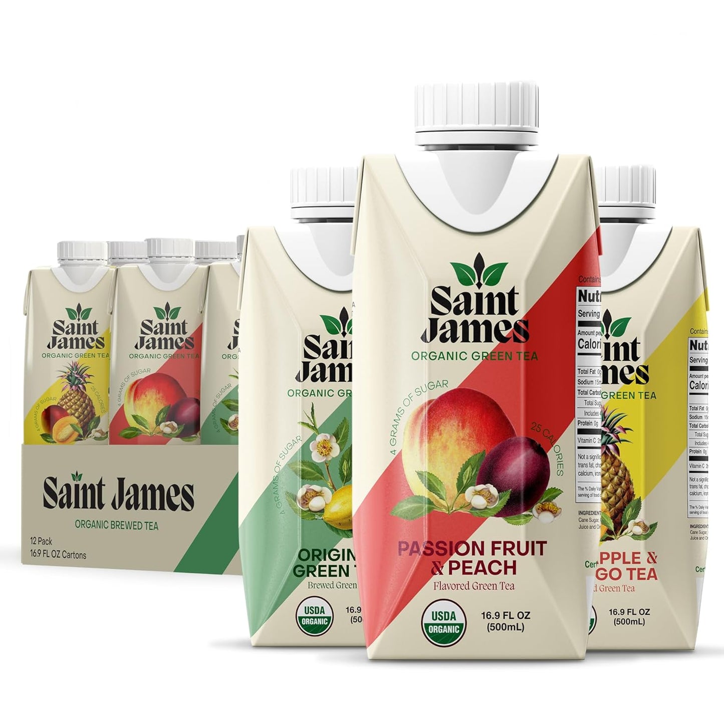 Saint James Iced Tea - Organic Green Tea Variety Pack 12 Pack
