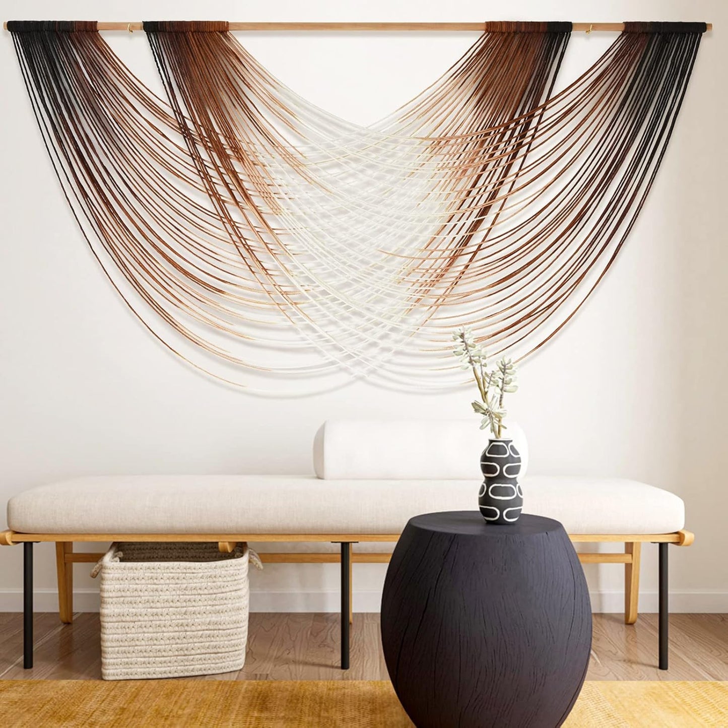 Flber Macrame Wall Hanging Dip Dye Brown Boho Decor for Home