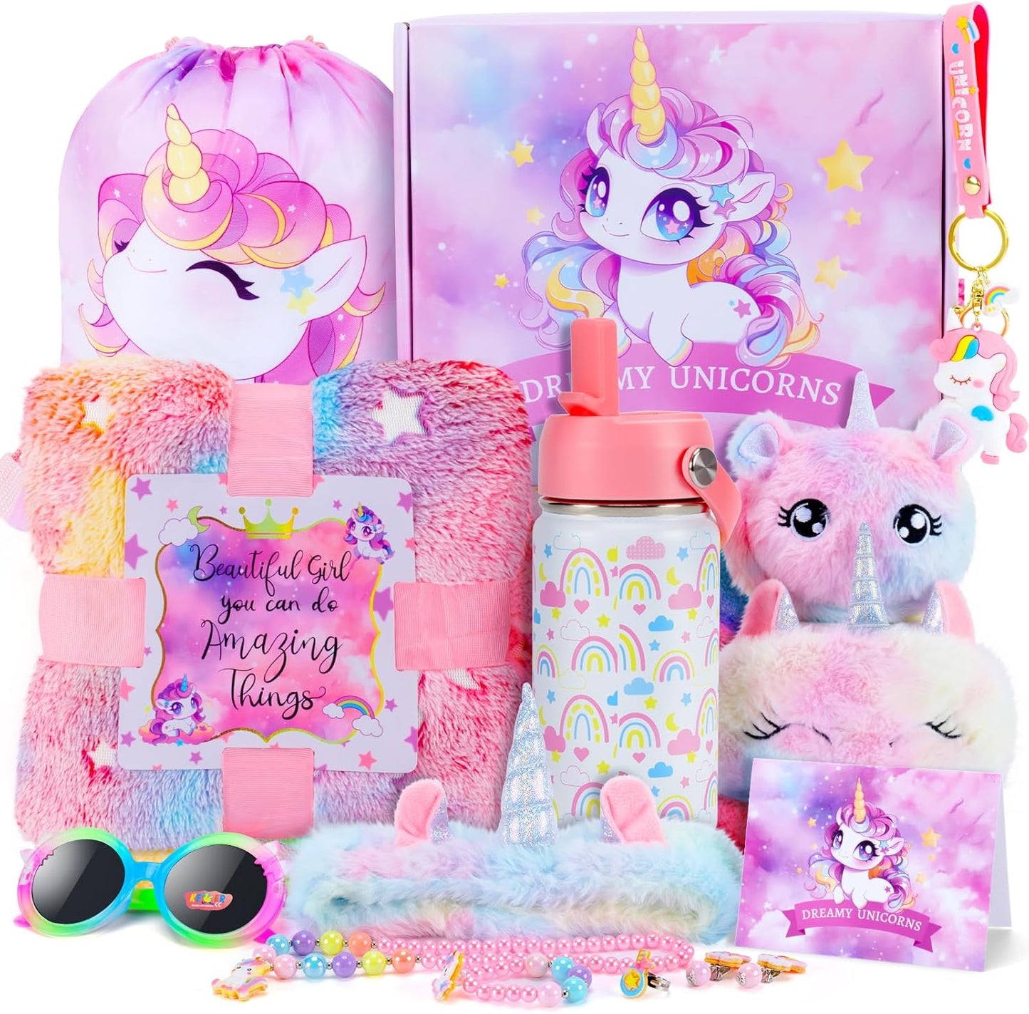 Unicorn Toys for Girls - 12PCS Gift Set with Glowing Blanket