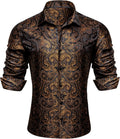Barry.Wang Mens Western Shirts Silk Paisley Long Sleeve Dress Shirt
