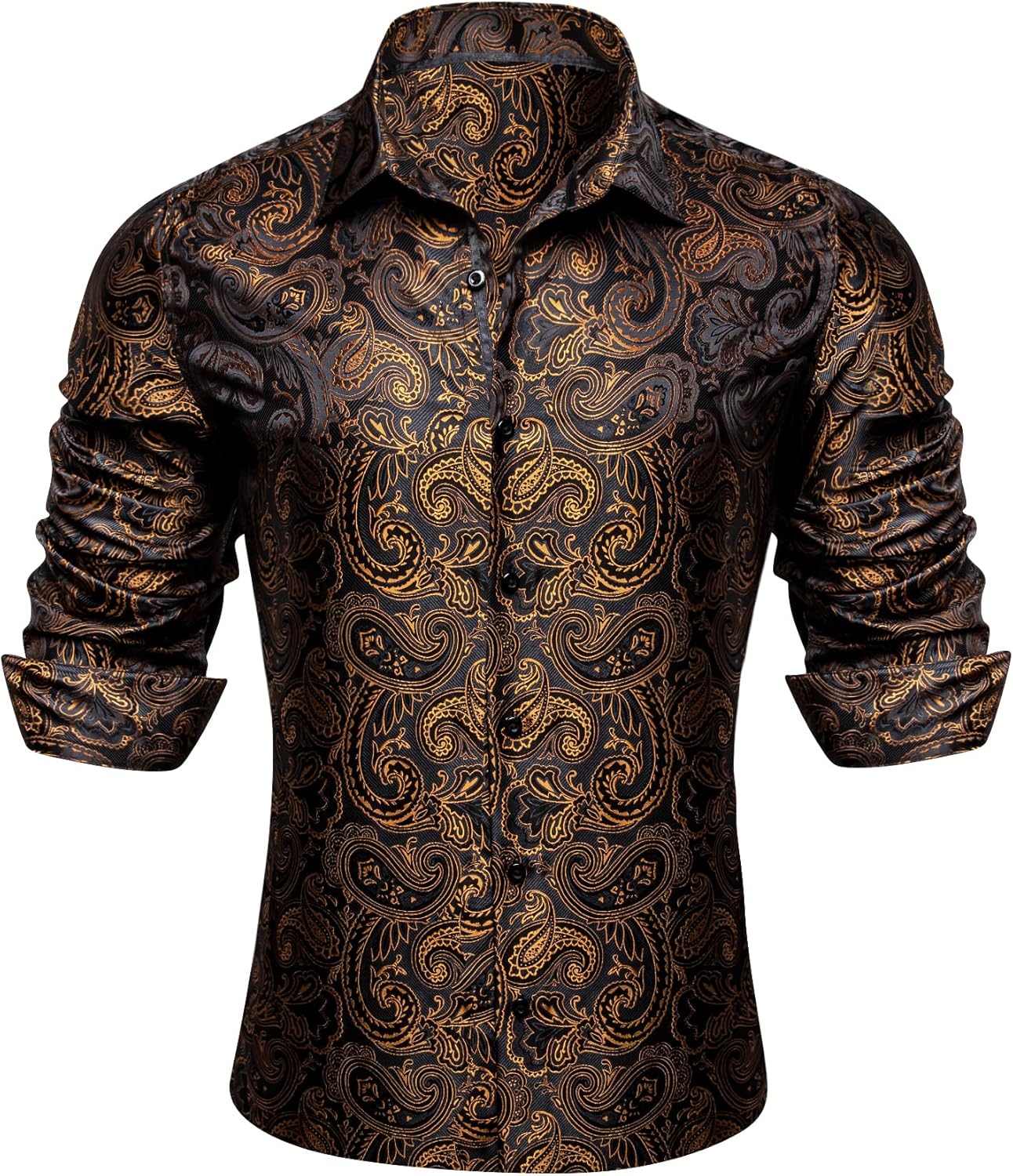 Barry.Wang Mens Western Shirts Silk Paisley Long Sleeve Dress Shirt