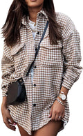 Women Plaid Shacket Houndstooth Flannel Jacket - Casual Layering