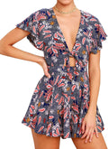 AGQT Women's V-Neck Self-Tie Romper - Flattering Boho Mini