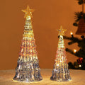 Mercury Glass Christmas Trees Tabletop Set - Warm Light Holiday Accent