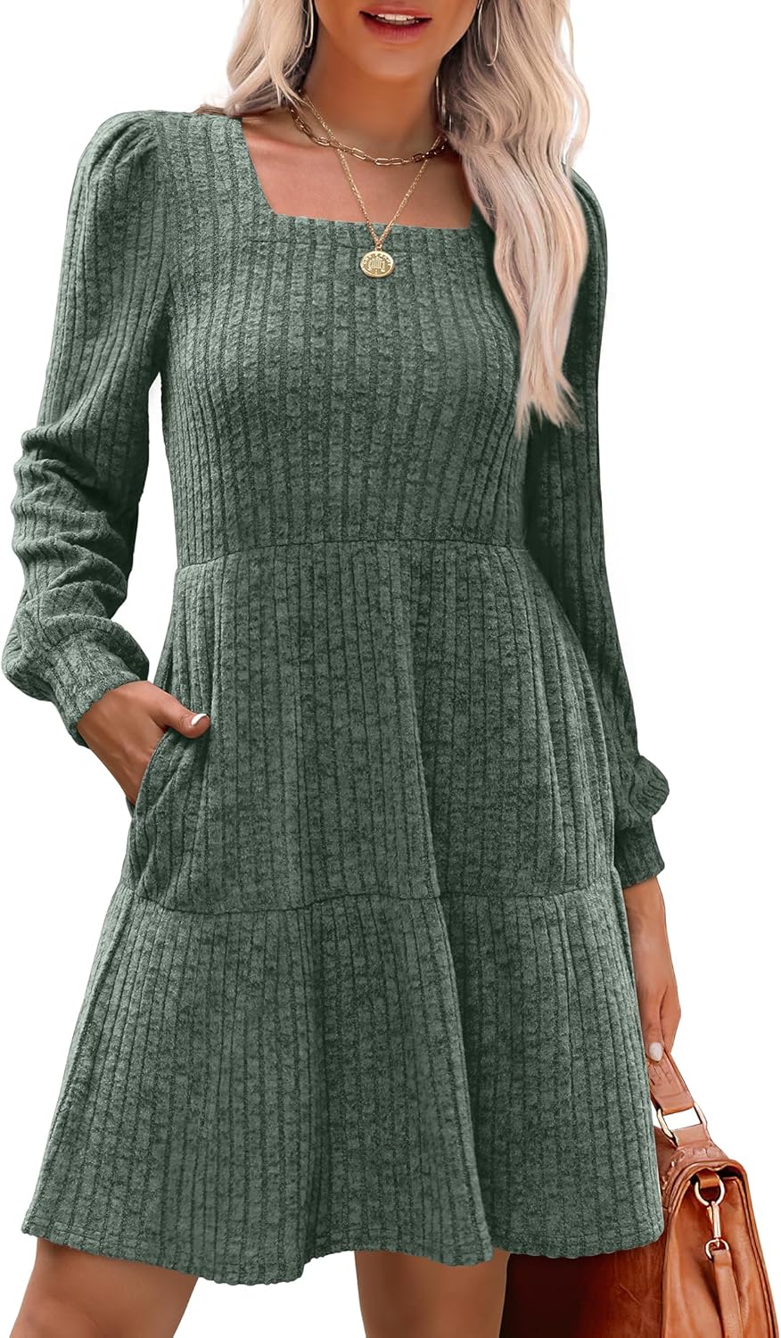Stylish Womens Square Neck Long Sleeve Fall Dresses for All Occasions