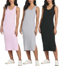 Women's Ribbed Knit Sleeveless Crew Neck Midi Shift Dress 3 Pack
