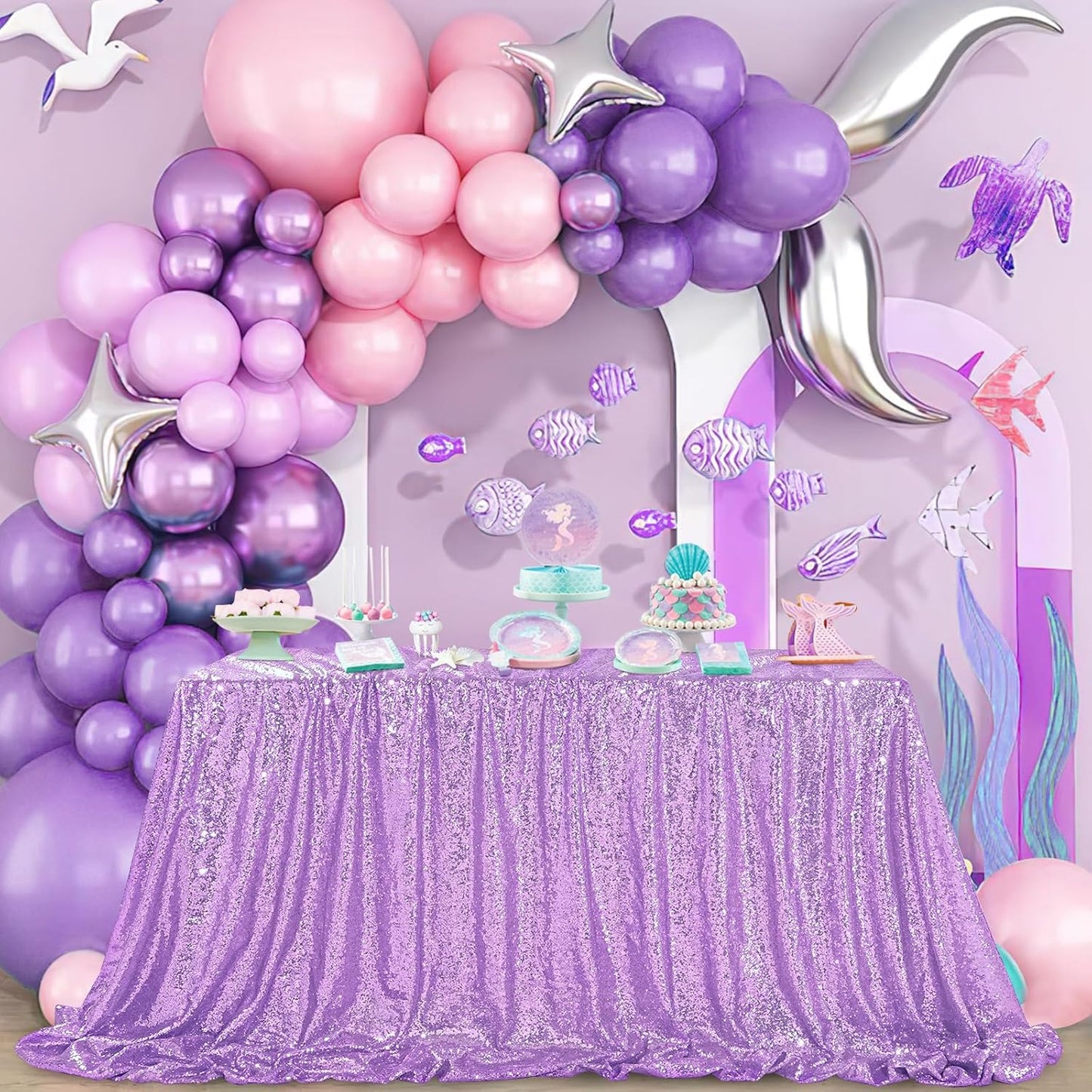 Lavender Sequin Tablecloth 90in x 132in for Elegant Events