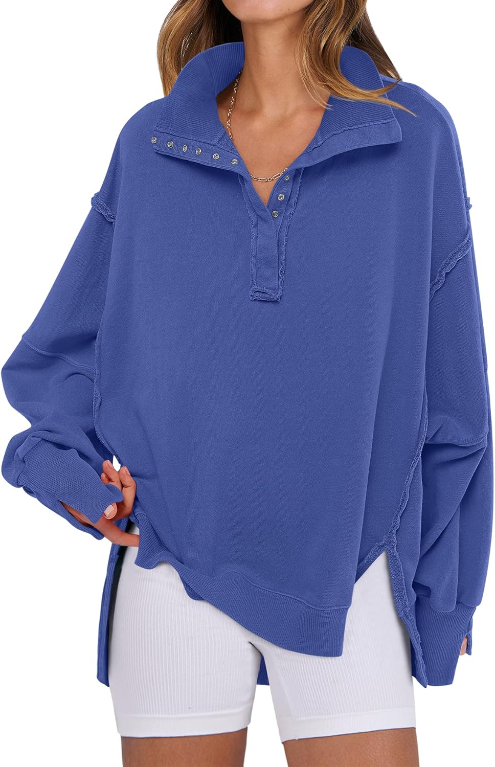 Oversized Casual Button Up Henley Pullover Top for Women