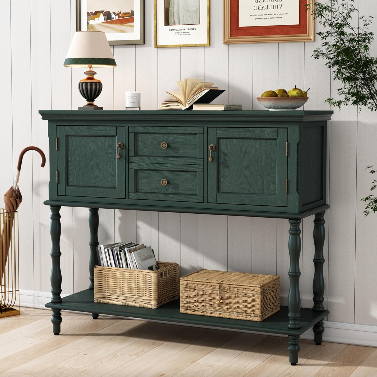 Retro Console Table with 2 Drawers for Living Room and Foyer