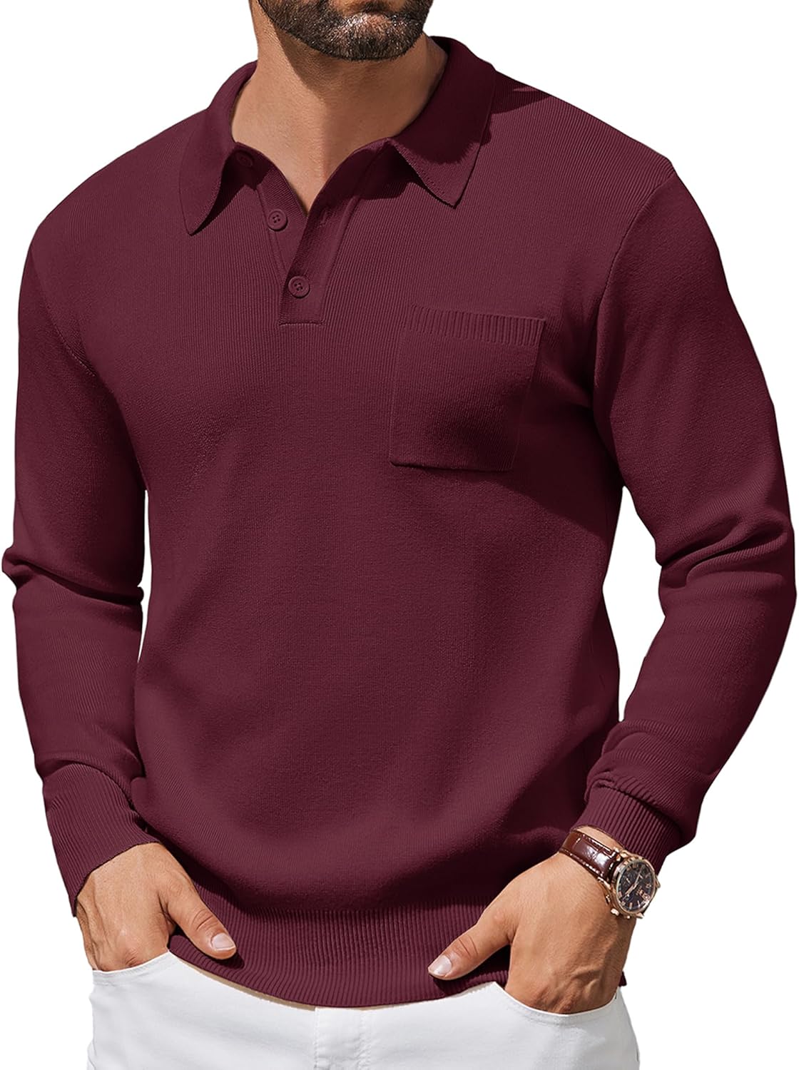 COOFANDY Mens Long Sleeve Polo Sweater for Stylish Comfort