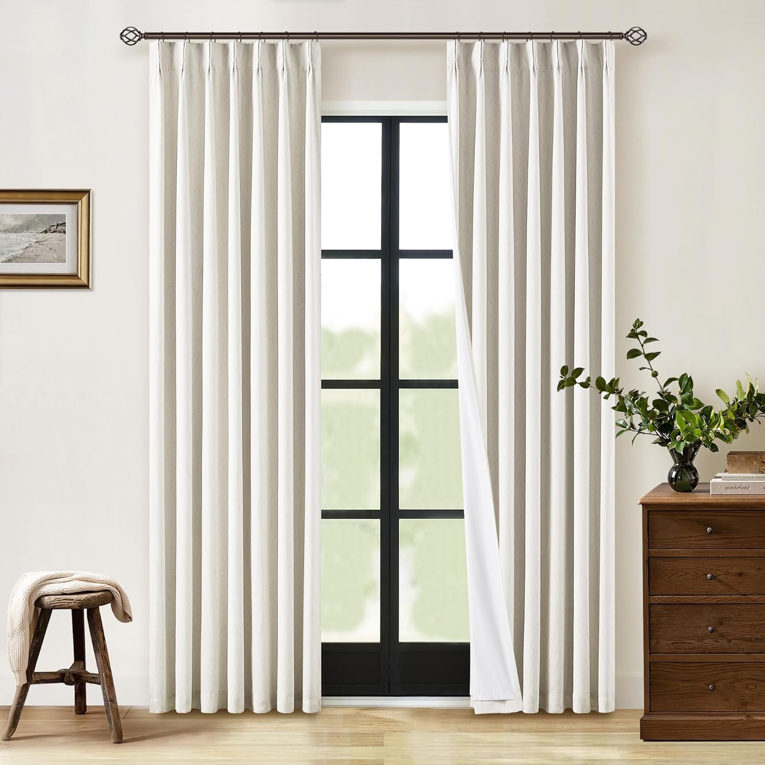Natural Linen Pinch Pleated Blackout Curtains for Bedroom