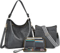 Purses for Women 3PCS Dark Grey Leather Set - Large Crossbody Tote