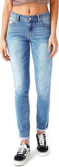 Ripped Boyfriend Jeans for Women - Stretchy Mid Rise Straight Leg