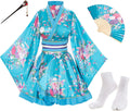 Japanese Anime Women's Dance Kimono Robe with Fans and Tabi