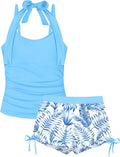 Girls Tankini Swimsuit 2 Piece Halterneck with Drawstring Swim Shorts
