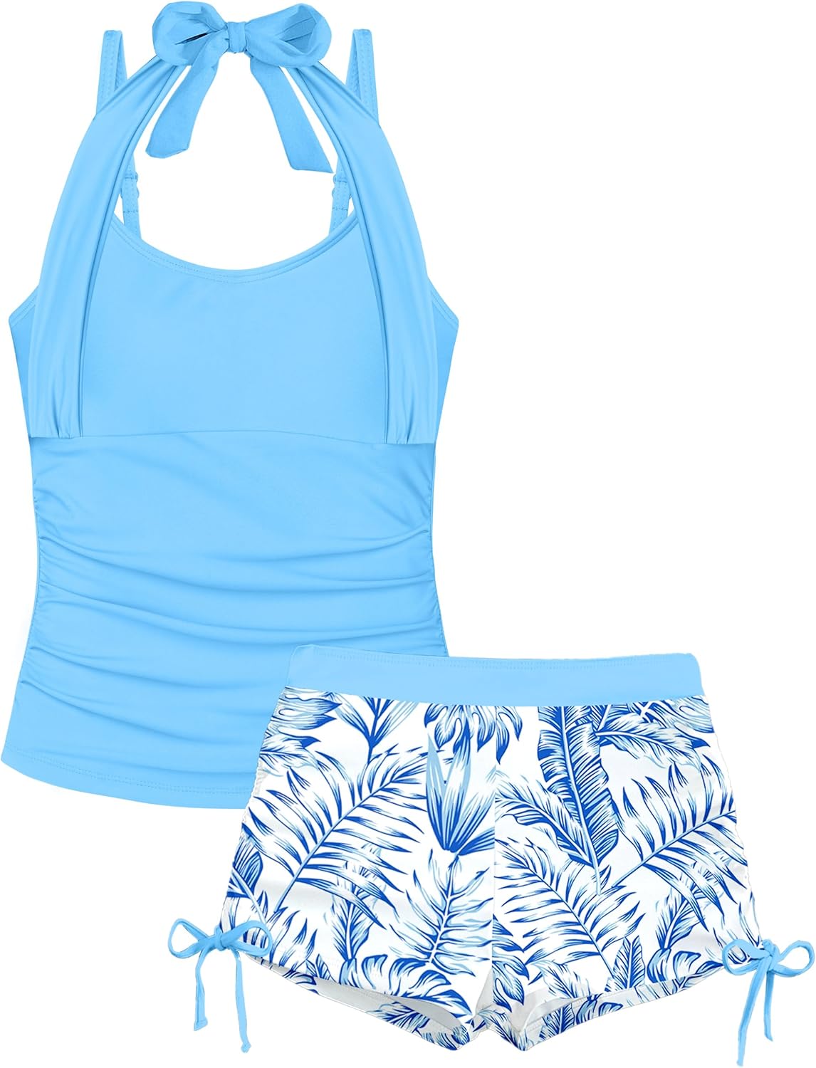 Girls Tankini Swimsuit with Drawstring Swim Shorts for Summer Fun