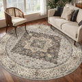 Vintage Round Rug 6ft Washable Circle Rug - Low Pile Non Slip