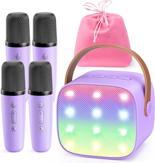 Portable Karaoke Speaker Set: 4 Wireless Mics - Fun for All!
