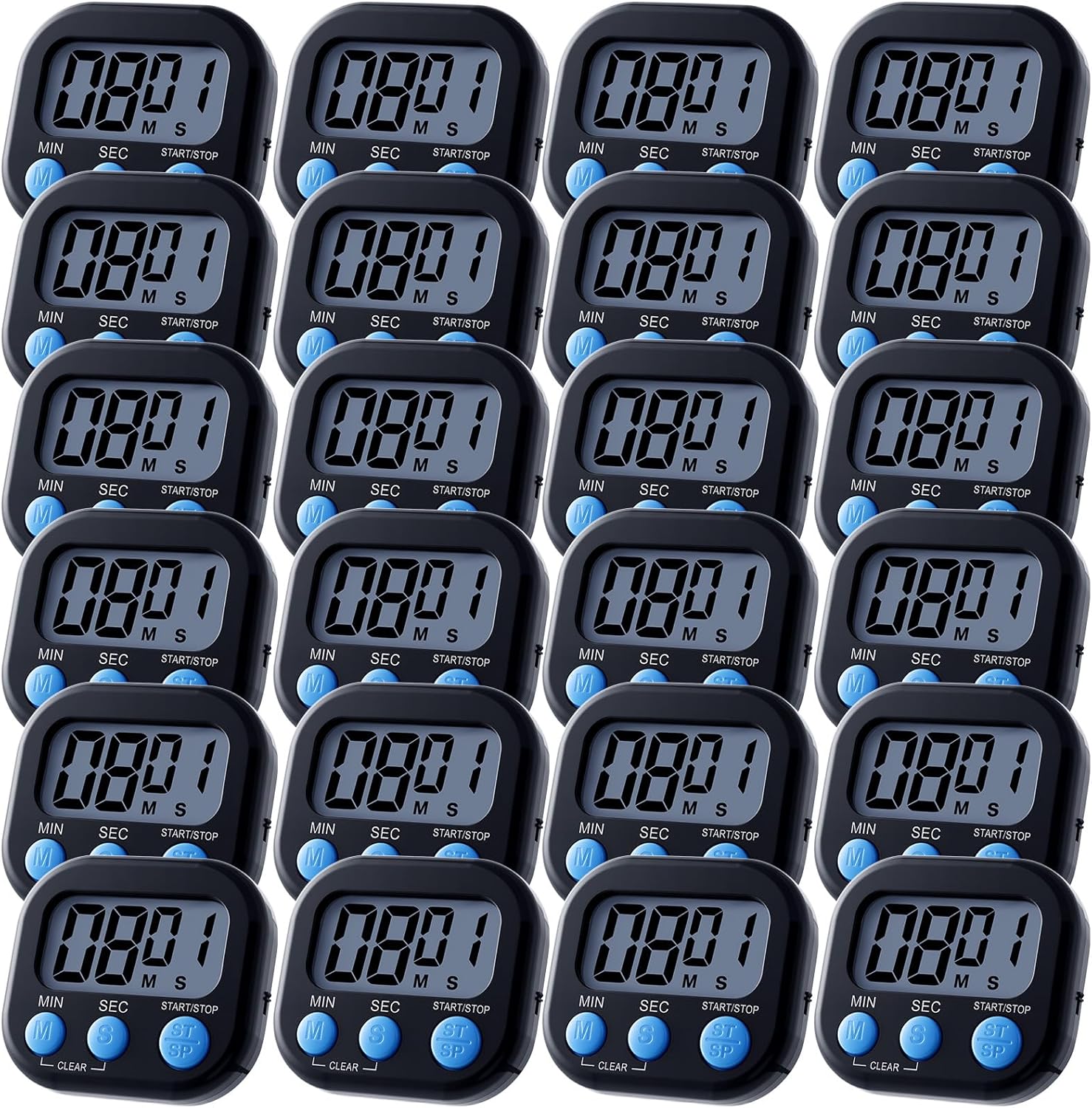 24 Pcs Digital Kitchen Timers with Loud Alarm and Memory Function