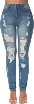 KDF Women's High Waisted Distressed Skinny Jeans - Butt Lifting