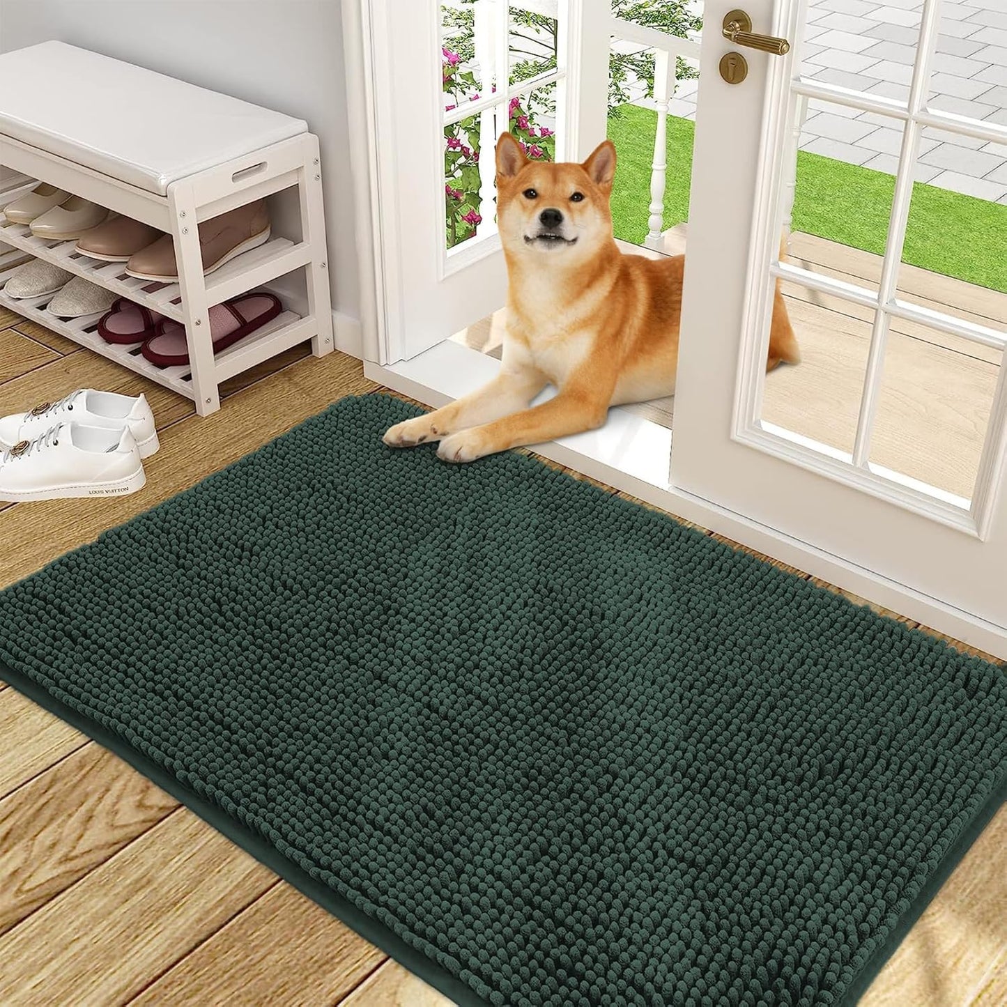 OLANLY Dog Door Mat for Muddy Paws - Absorbent Chenille Mat
