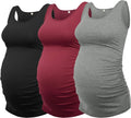 AMPOSH Maternity Tank Top 3 Pack - Comfortable Ruched Pregnancy Tanks